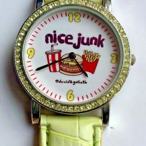 David & Goliath  ( nice junk ) Japanese movement, green leather band wrist watch